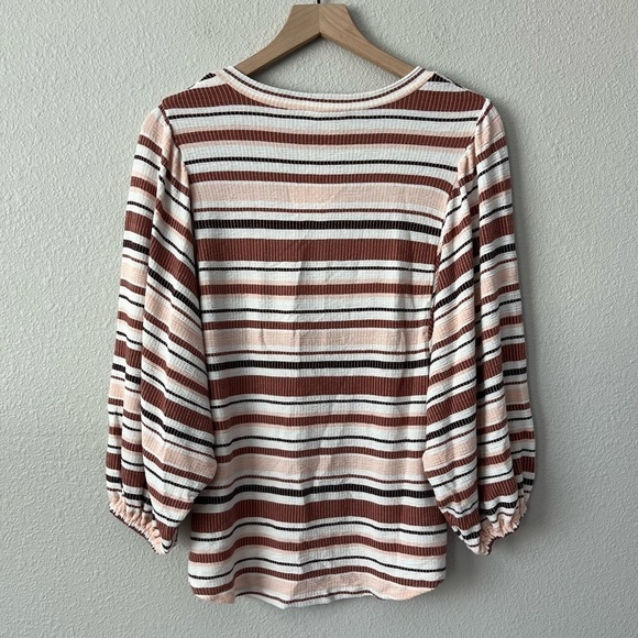 NWT Como Blu Pink Blush White Striped Square Neck Line Balloon Sleeve Top- Small - Picture 5 of 10